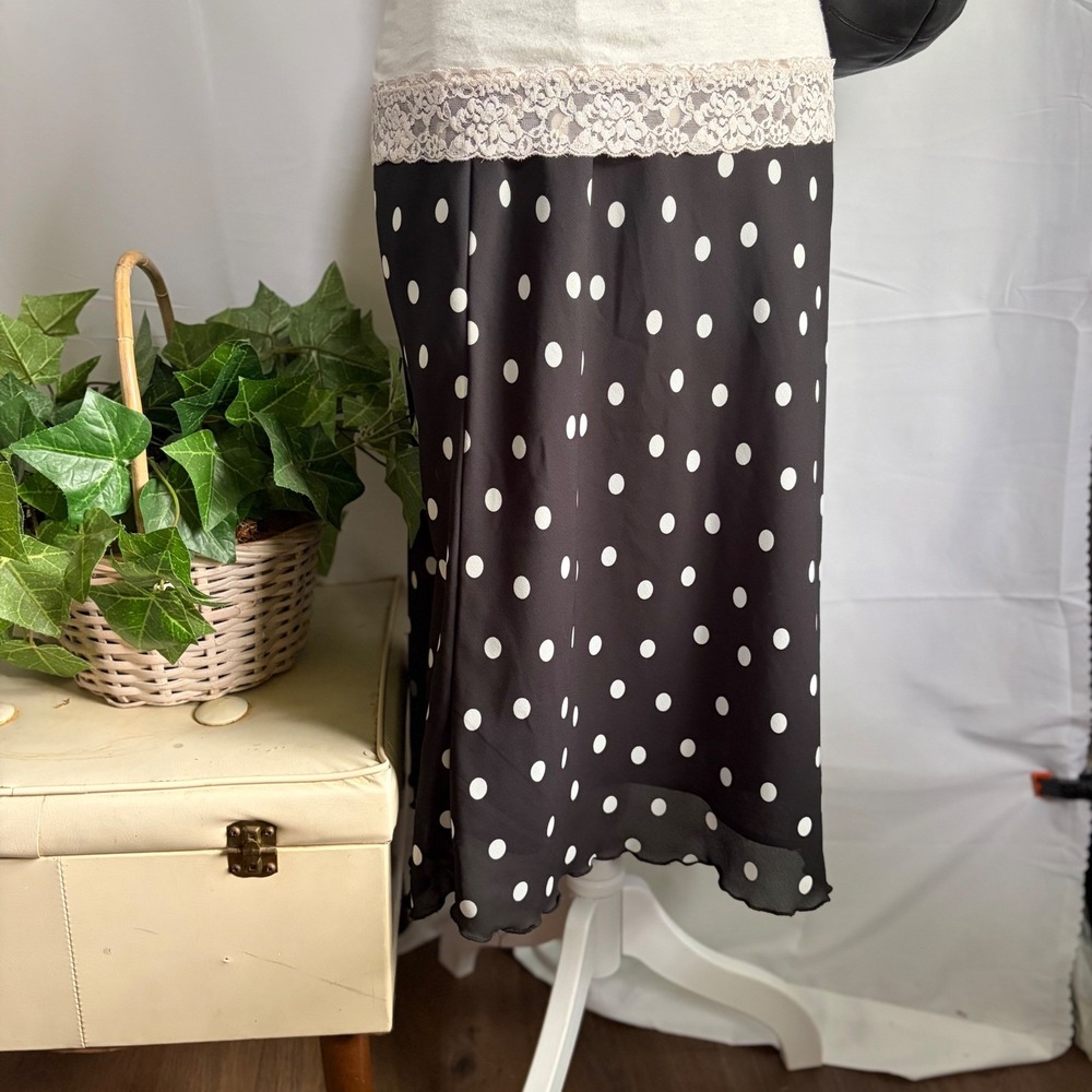 Apostrophe Y2K Office‎ Polka Dot Midi Skirt Lettuce Hem Medium Made in USA